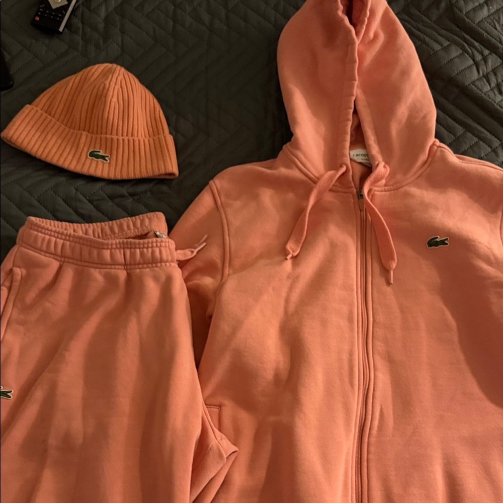 Lacoste Coral Hoodie and Joggers with Beanie
